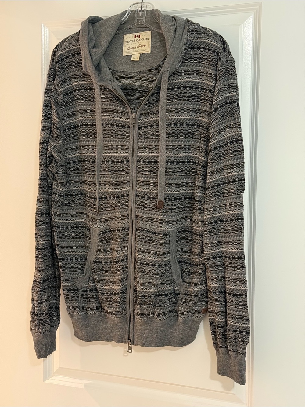 Roots 100% Cotton Men's Gray Hooded Zip Sweater